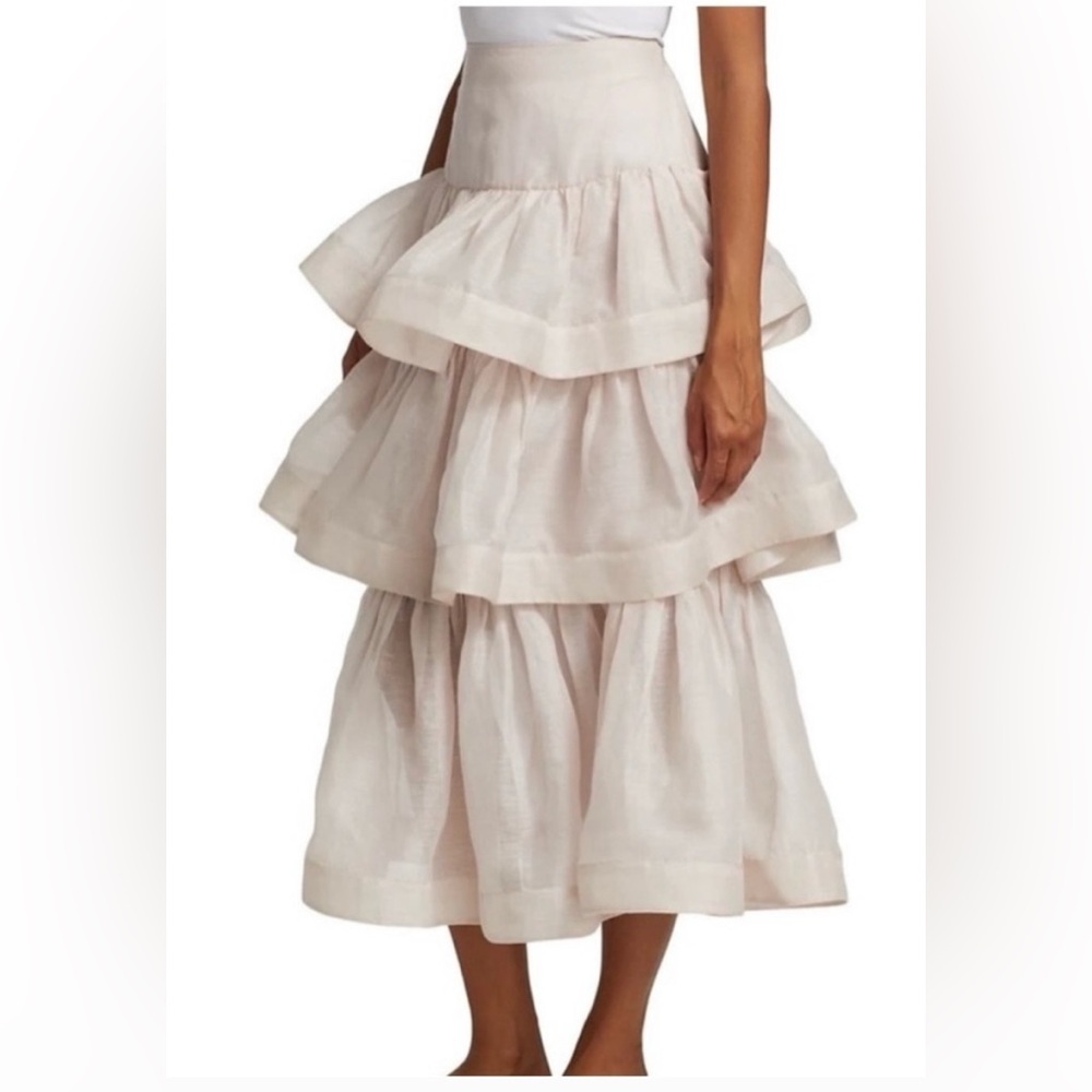 Zimmermann Cream Tiered Midi Skirt